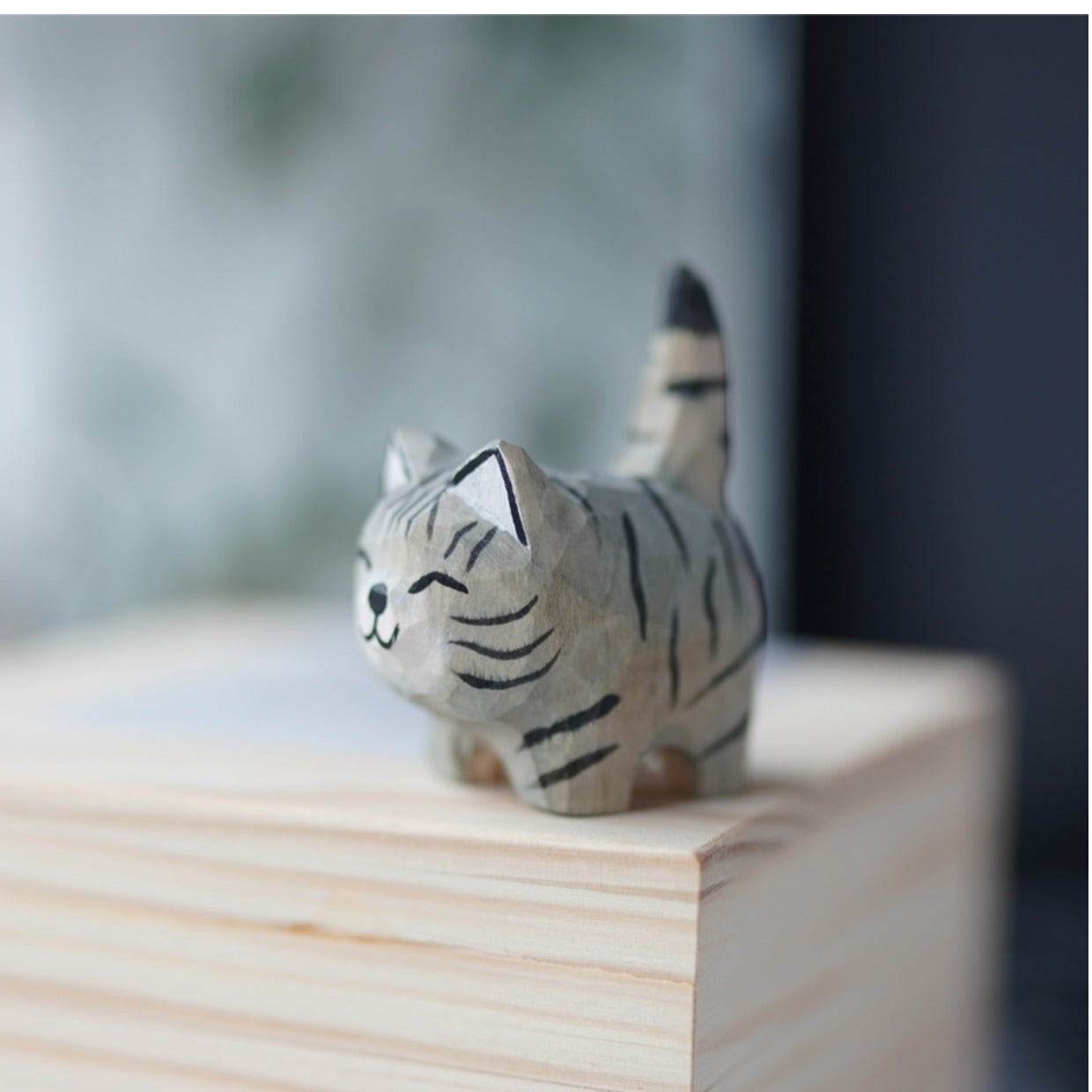 Hand Carved Wooden Cat Accessory