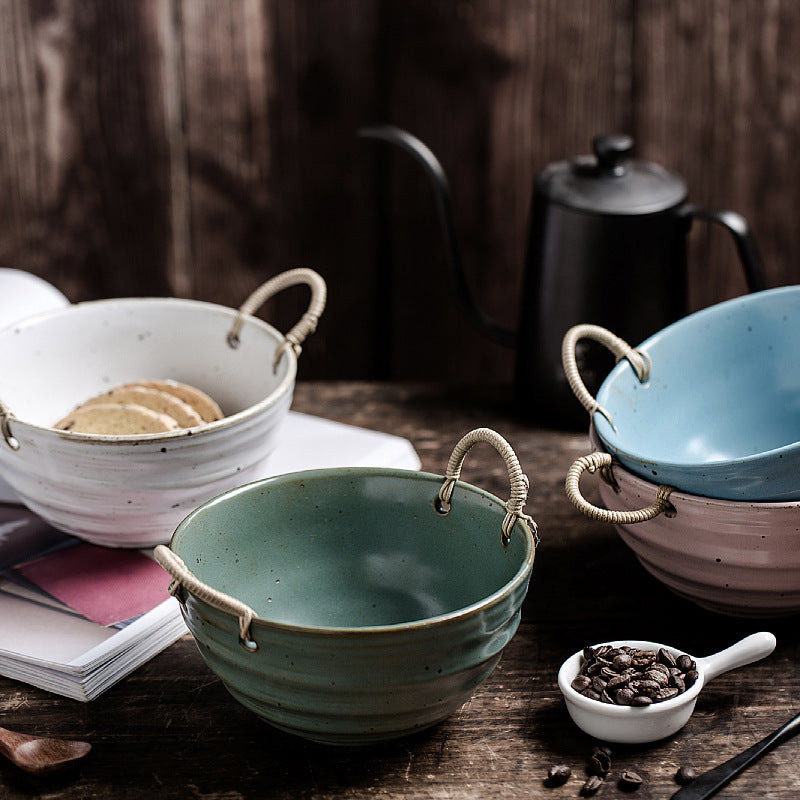 Creative Handmade Stoneware Retro Hemp Rope Fruit Bowl