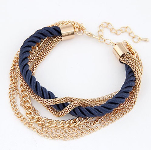 Woven rope with golden chains bracelet