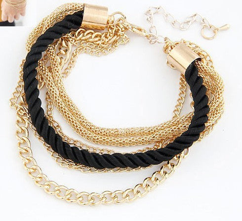 Woven rope with golden chains bracelet