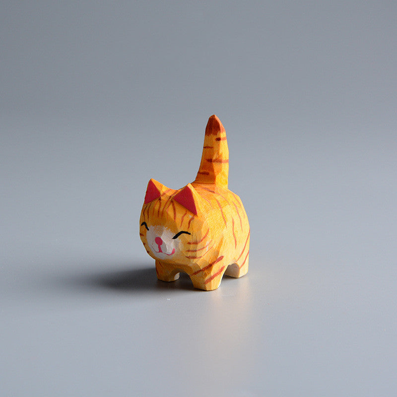 Hand Carved Wooden Cat Accessory