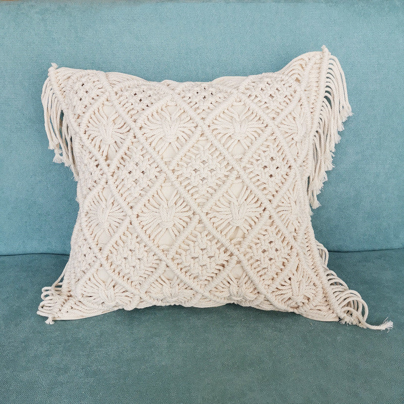 Beige Morocco Handmade Knitting Woven Pillow Cushion Cover