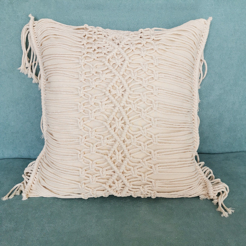 Beige Morocco Handmade Knitting Woven Pillow Cushion Cover