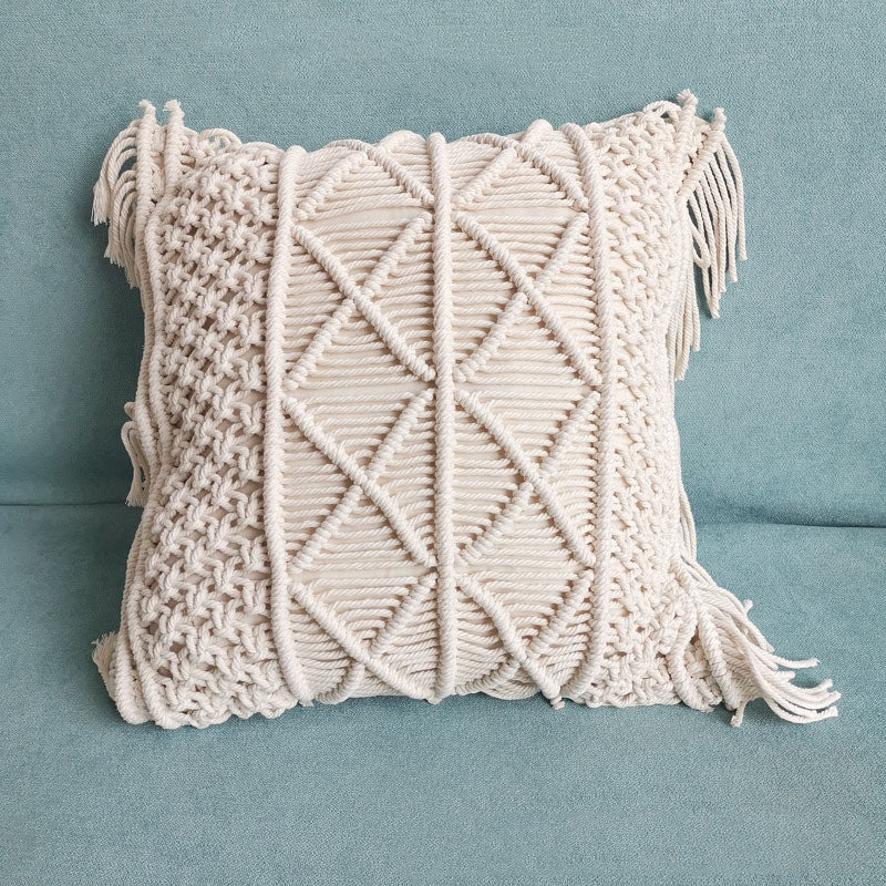 Beige Morocco Handmade Knitting Woven Pillow Cushion Cover