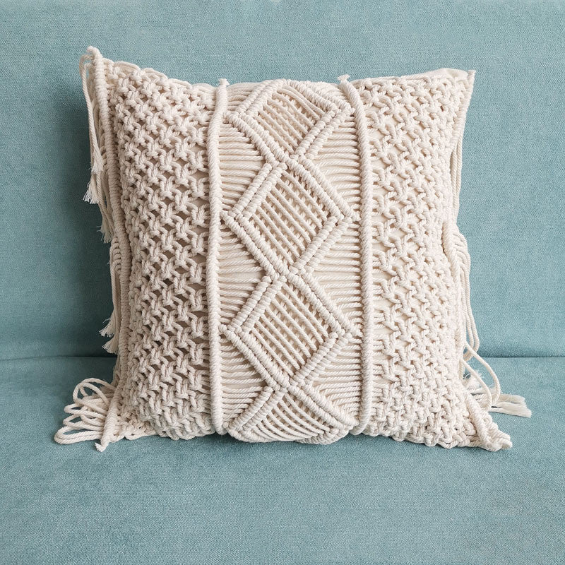 Beige Morocco Handmade Knitting Woven Pillow Cushion Cover