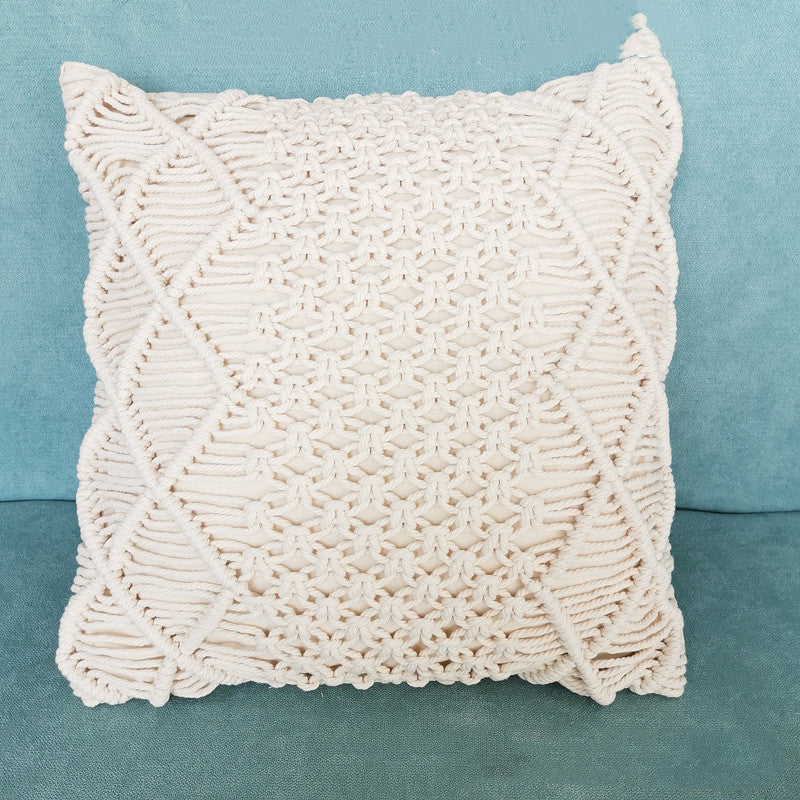 Beige Morocco Handmade Knitting Woven Pillow Cushion Cover