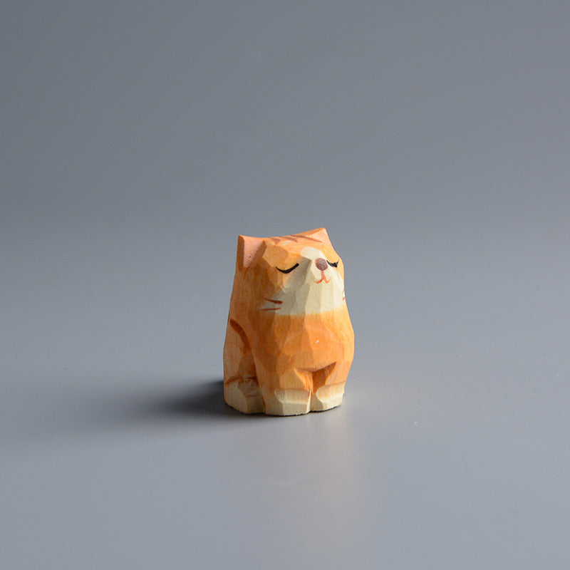 Hand Carved Wooden Cat Accessory