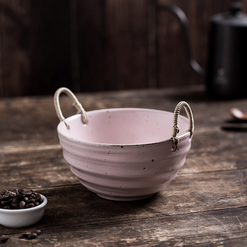 Creative Handmade Stoneware Retro Hemp Rope Fruit Bowl