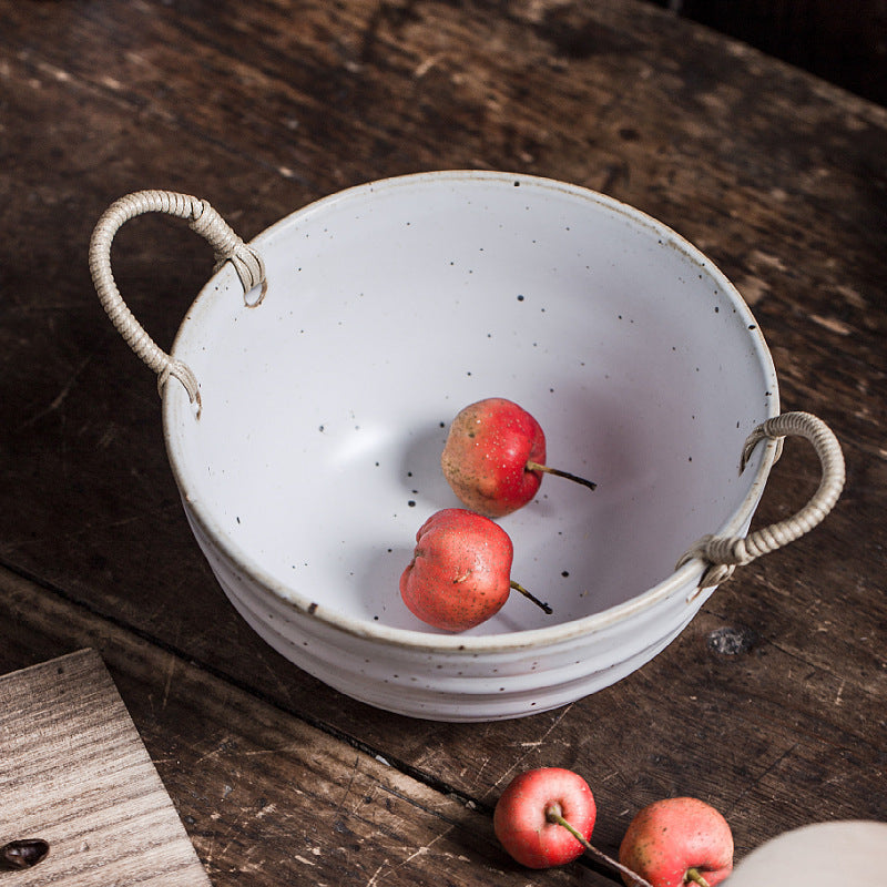 Creative Handmade Stoneware Retro Hemp Rope Fruit Bowl