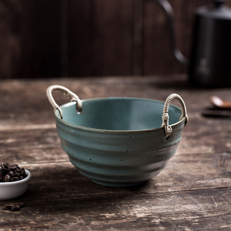 Creative Handmade Stoneware Retro Hemp Rope Fruit Bowl