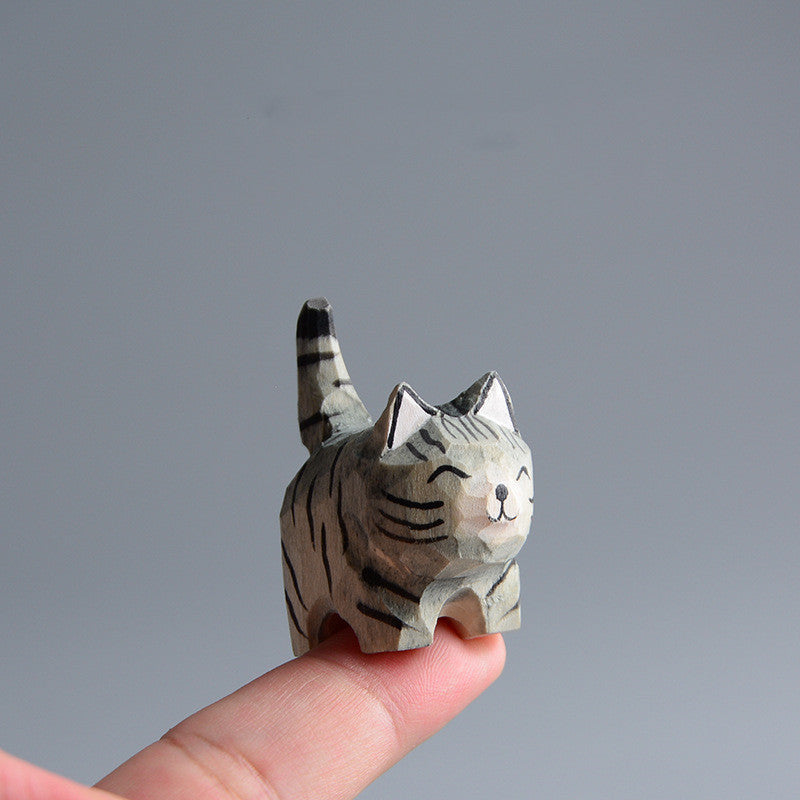 Hand Carved Wooden Cat Accessory